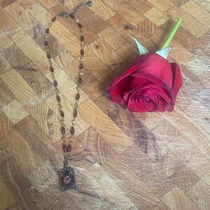 LC Lauren Conrad Red Bead Pendant Necklace with Antique Gold-Tone Chain